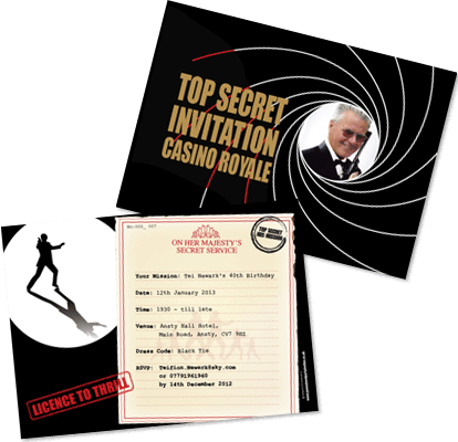 James Bond style personalised party invitation
